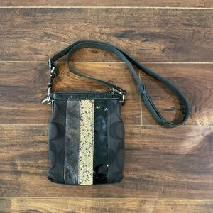 Coach Black Crossbody with Taupe Snake-Print Accent